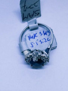 2.75 Carat Sapphire, Diamond Ring,14K 3.4gr, White Gold , Size 5