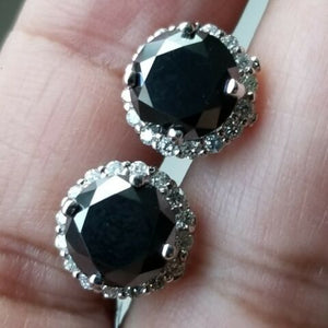AAA Black Diamond Halo Stud Earrings 5.11 Carats quality ,14k 3.8gr,White Gold.