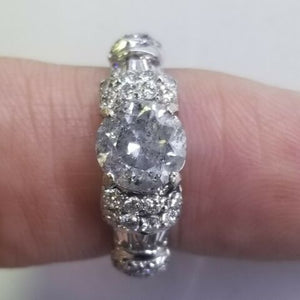 Solitaire Engagement Ring, Salt & Pepper Diamond 2.75 Carat & Center 1.85 ,14k