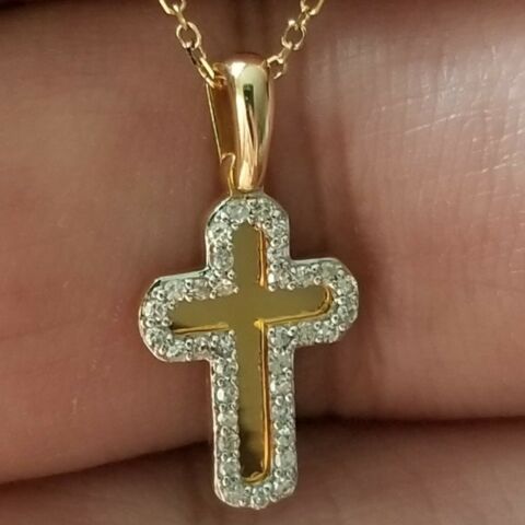 Diamond Cross Pendant & chain 0.10 Carats ,10K  White Gold.