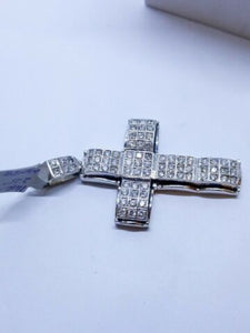Cross Pendant with Diamond,Size 2.25",14k White Gold,2.25 Carat Round Diamond