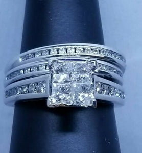 Engagement Wedding Set, 1.51Carat Diamond Ring,14K 9.3gr White Gold, Size 6.5