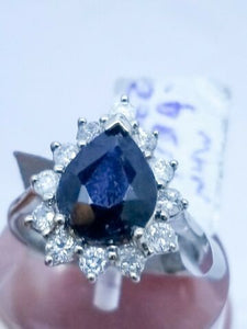 2.75 Carat Sapphire, Diamond Ring,14K 3.4gr, White Gold , Size 5