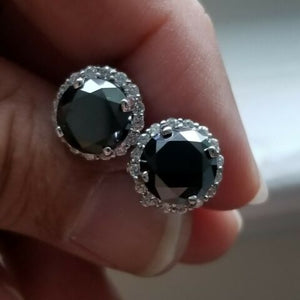 AAA Black Diamond Halo Stud Earrings 5.11 Carats quality ,14k 3.8gr,White Gold.