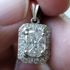 Diamond Pendant 1.50 Carats ,14K 1.76gr. White Gold Necklace with chain.