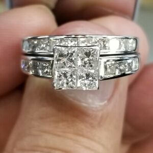 Engagement Wedding set , 2.05 Carat J SI2 Diamond Ring ,14K White Gold 8gr.