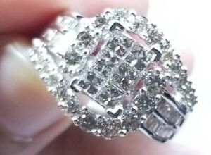 Princess & Round Diamond Ring 2.08 Carat ,14K 9.3gr White Gold Ring , Size 7